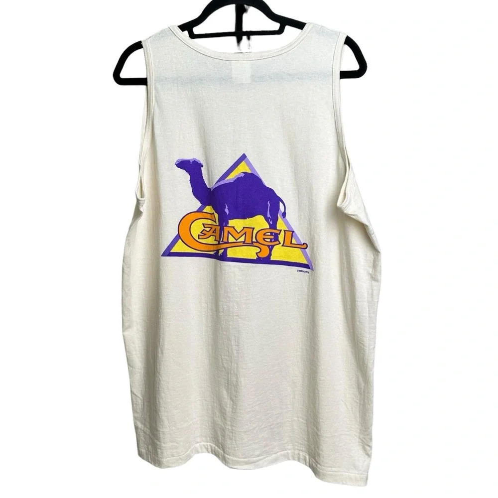 1995 Camel Cigarette Tank Top Size XL Off White Purple 90s Skater Muscle Vintage